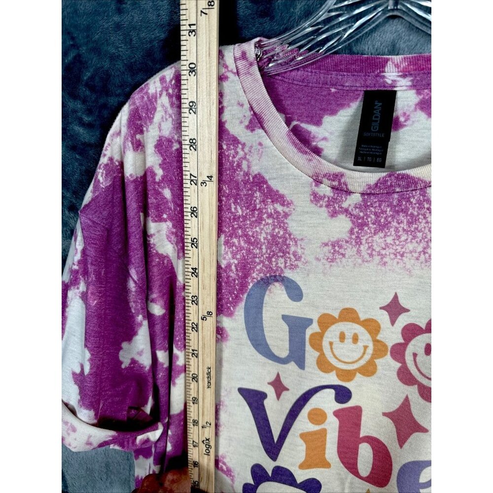 Women’s Shirt Good Vibes Only Tie-Dye Bleached Purple Size Extra Large - Picture 7 of 12